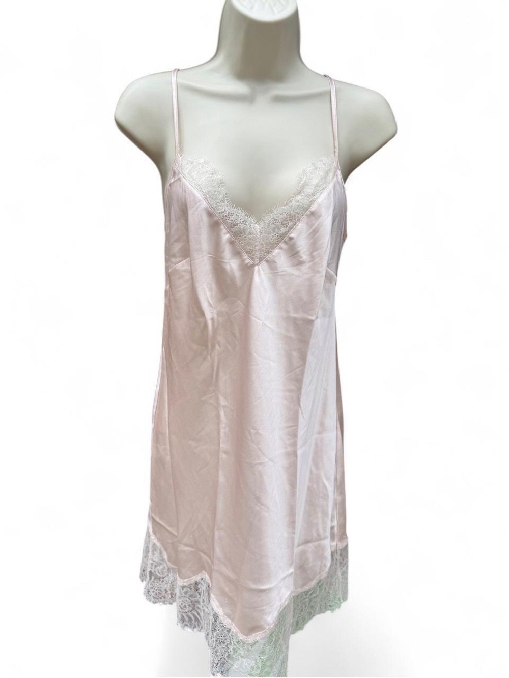 Victoria’s Secret Pink Satin Lace Slip Dress Chemise Nightgown Small